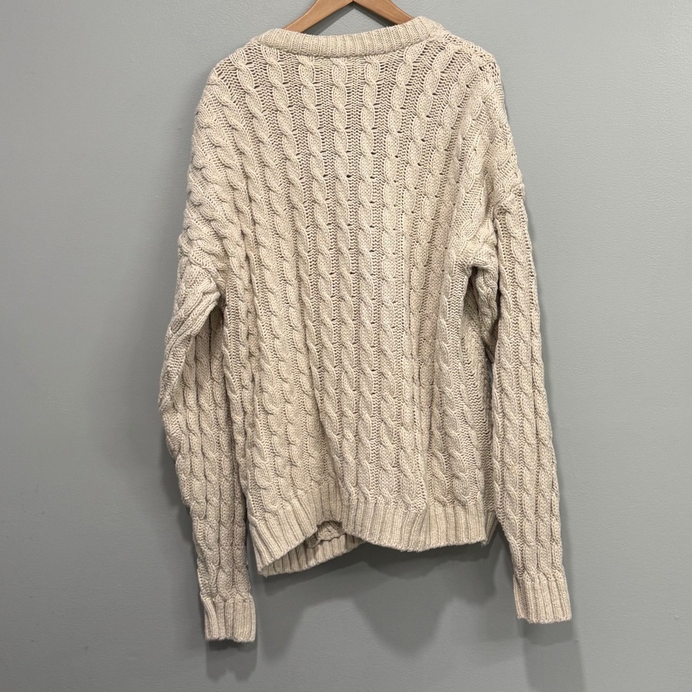 Lion Crafters Vintage Fisherman Cable Knit Cardigan Sweater Cream USA Made L - Picture 6 of 6